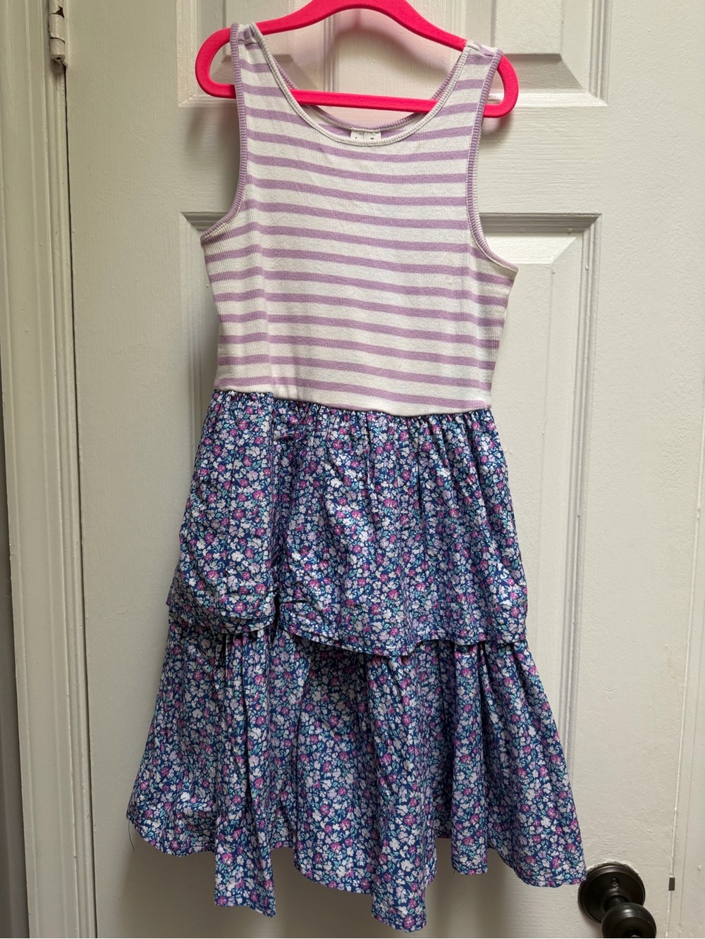 Janie and Jack Lavender Stripe Tank with Blue Floral Tiered Skirt